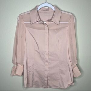 Blush Pink Sheer‎ 3/4 Sleeves Stretch Button Front Shirt M